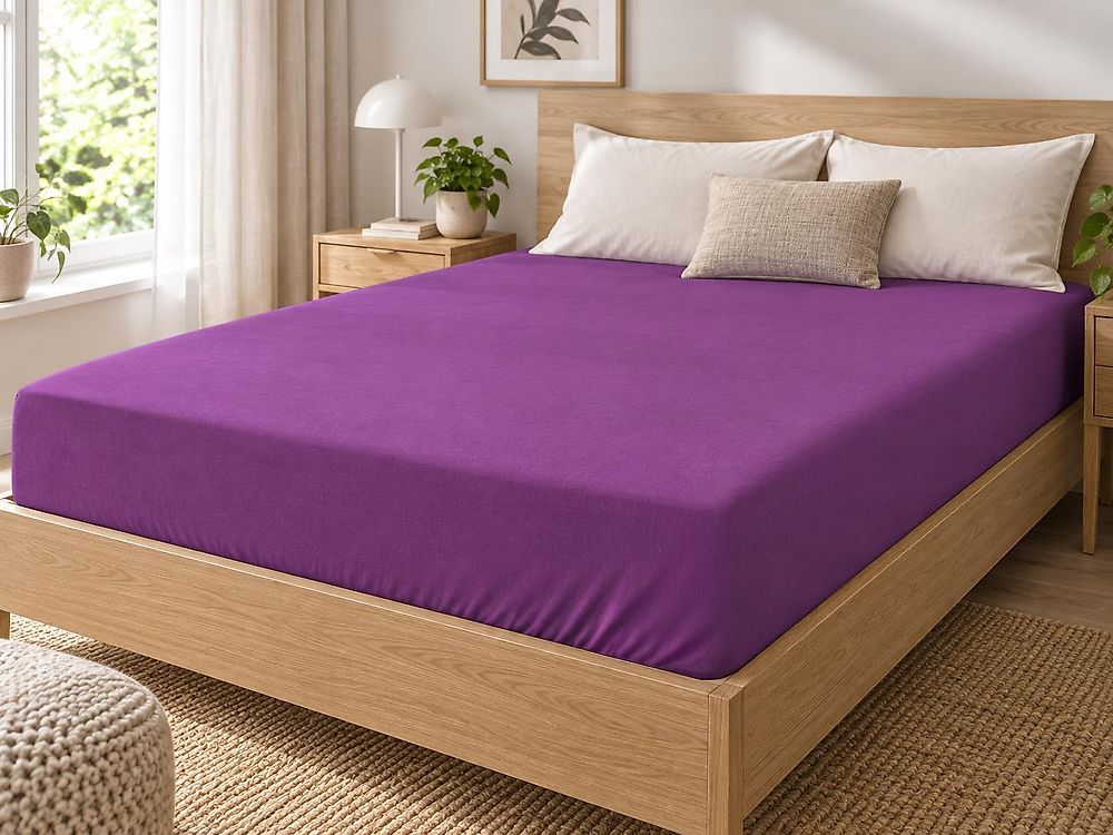 Coprimaterasso elasticizzato JANBU 180 x 200 cm Cotone Viola