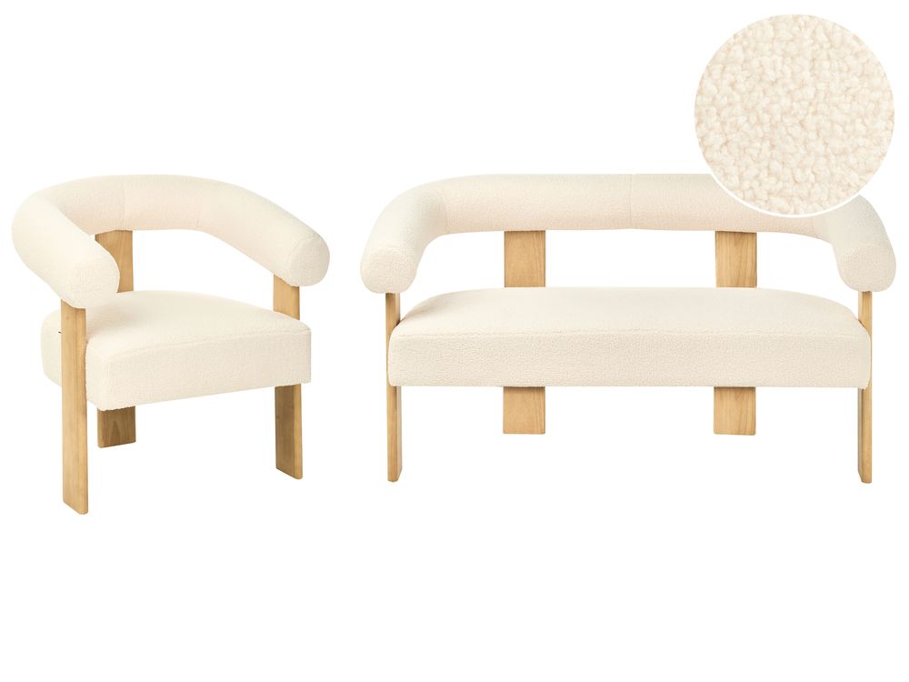 Sofa Set ILBRO Bouclé Cremeweiß / Hellbraun