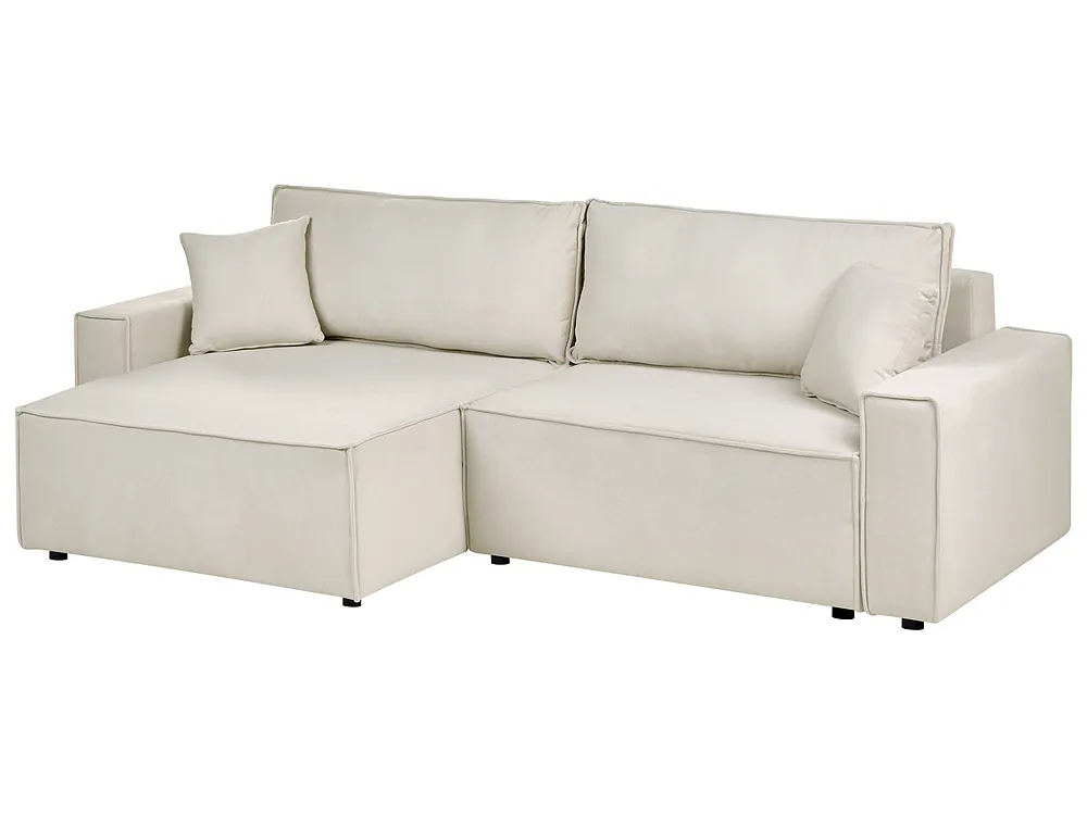 Corner Sofa Bed TORSANG Reversible Fabric Light Beige_1198779