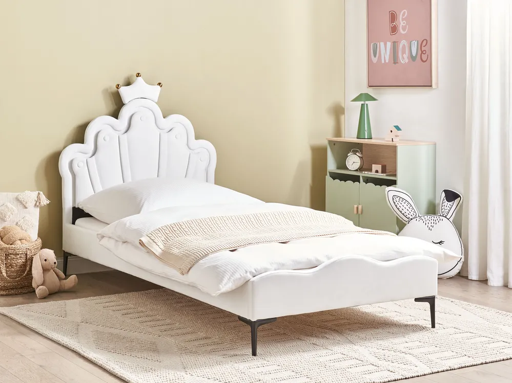 Cama infantil Coroa Veludo RUBIAN 90 x 200 cm Com luzes LED Branco_962142