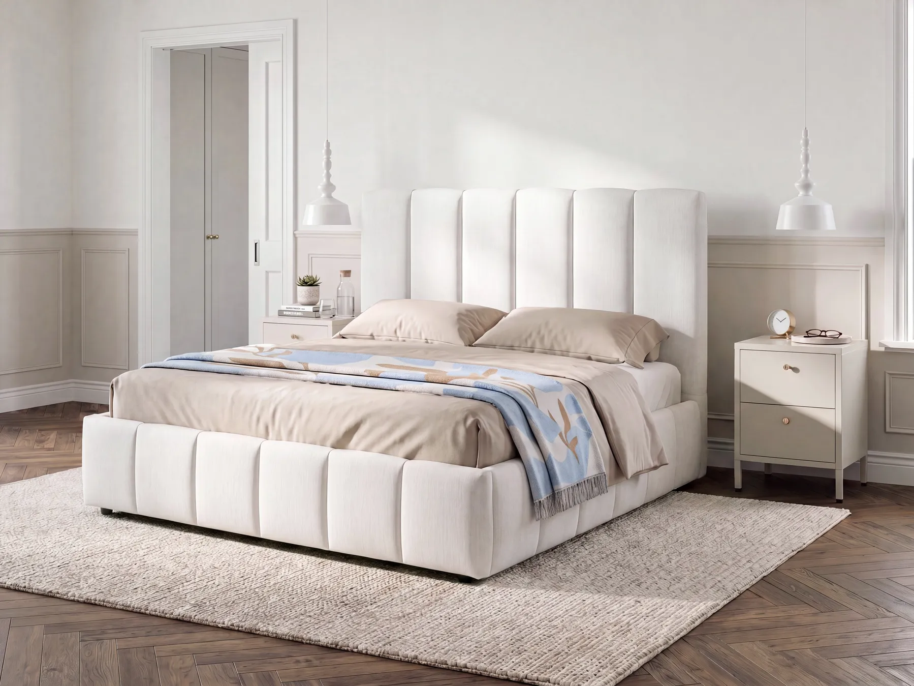 Letto contenitore VAUVERT Tessuto Bianco sporco 140 x 200 cm_1091168