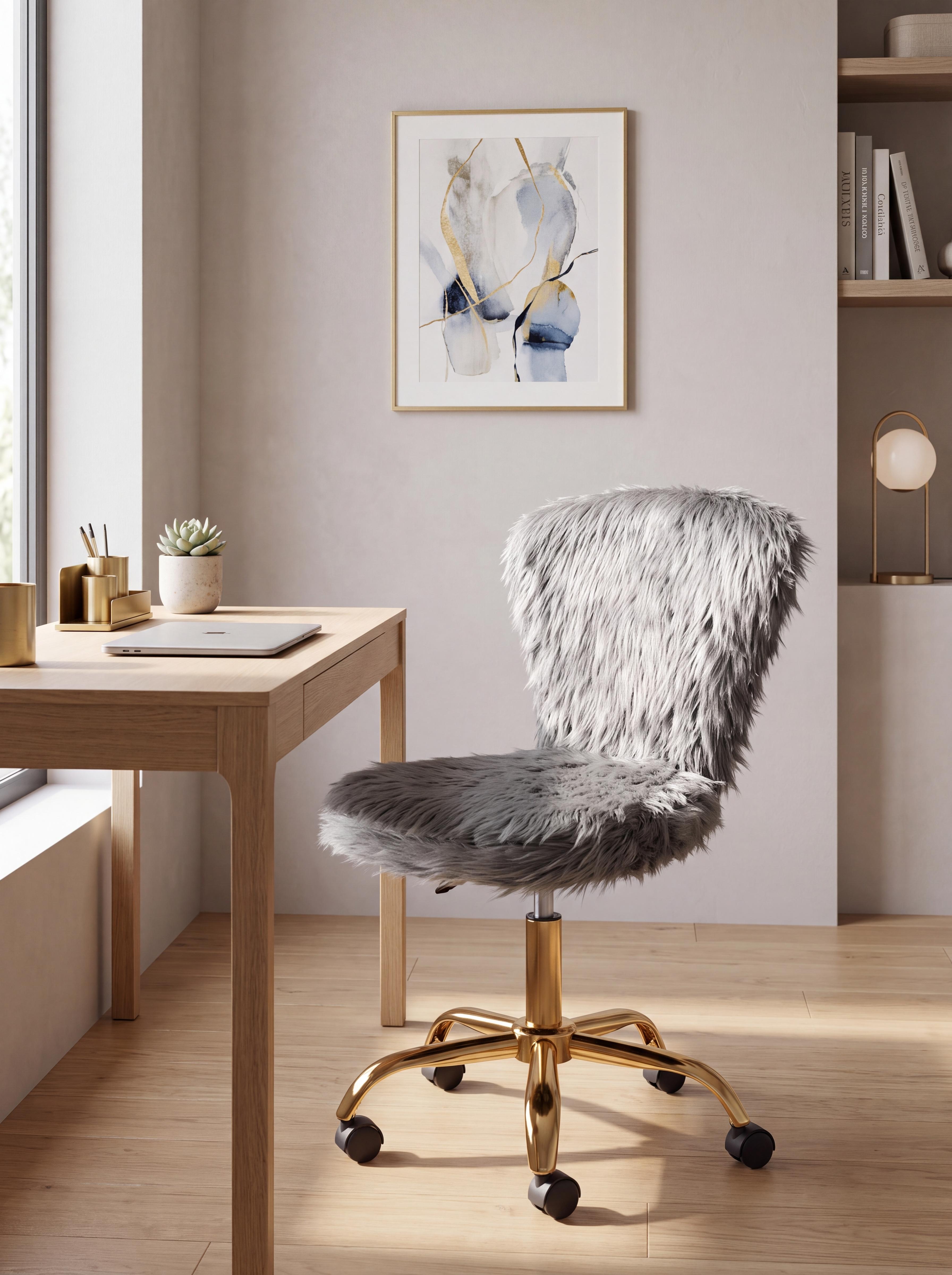 Desk Chair MARGATE Faux Fur Grey