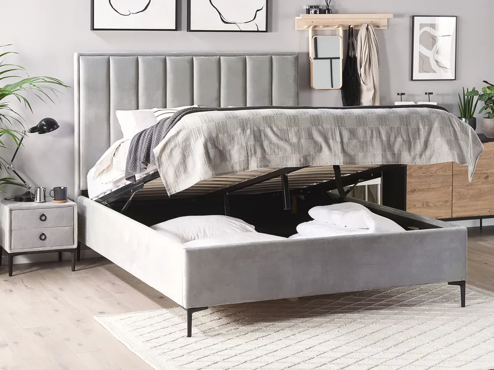 Schlafzimmer Set SEZANNE Samtstoff Hellgrau 140 x 200 cm_800097