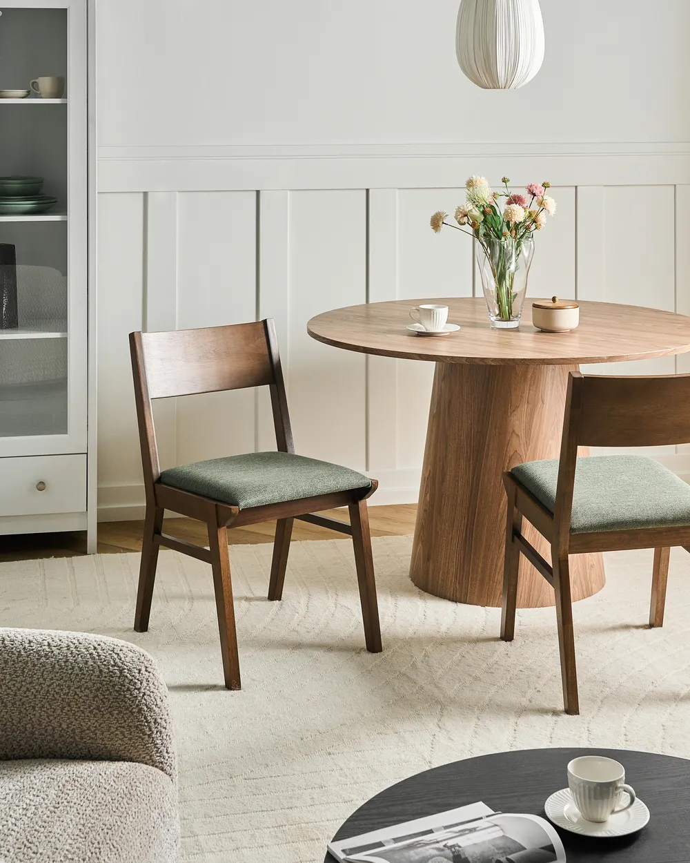 Set of 2 Dining Chairs ENOLA Wood Dark Green/ Brown