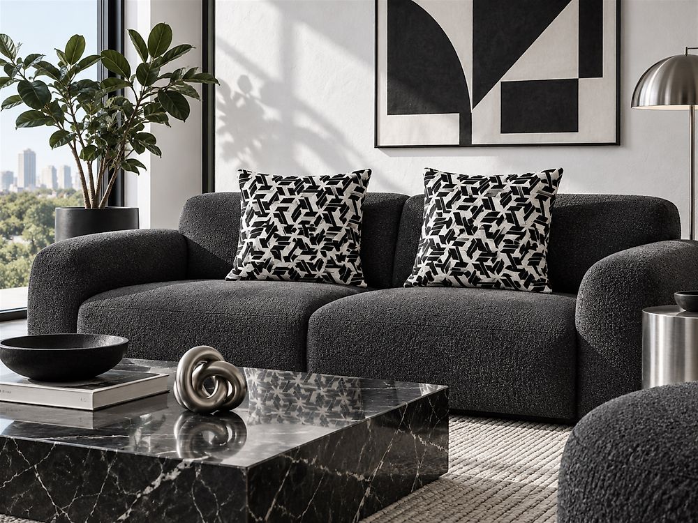 Lot de 2 coussins décoratifs ANDIRIN 45 x 45 cm Coton Noir Motif géométrique