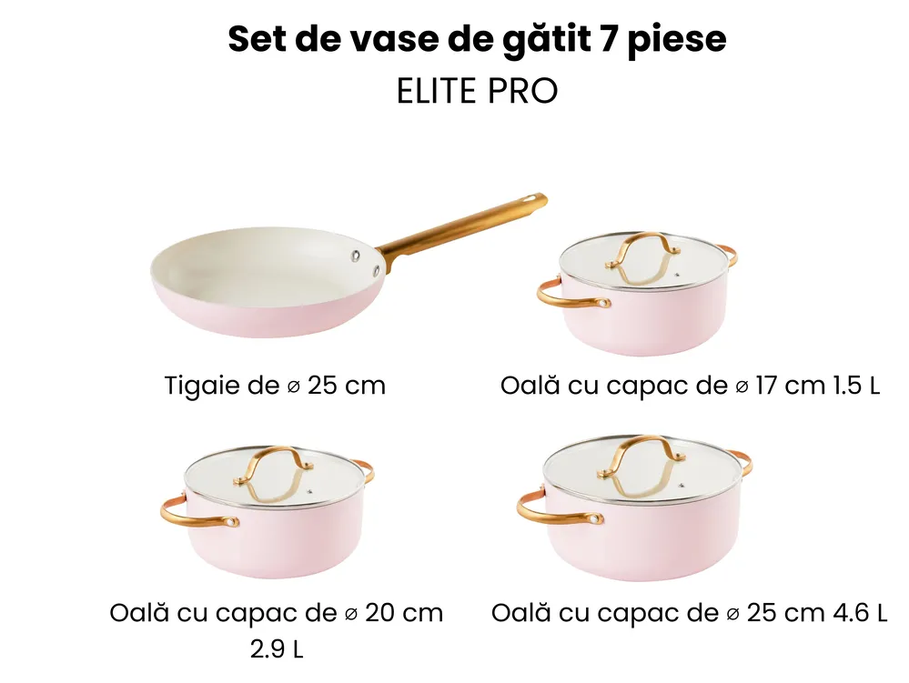 Set de 7 piese pentru gătit ELITE PRO Roz pastel_992839