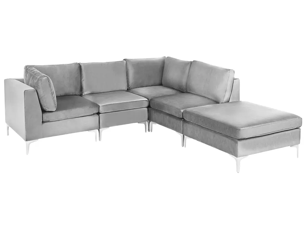 Modular Corner Sofa 4 Seater EVJA with Ottoman Velvet Grey Left Hand_789040