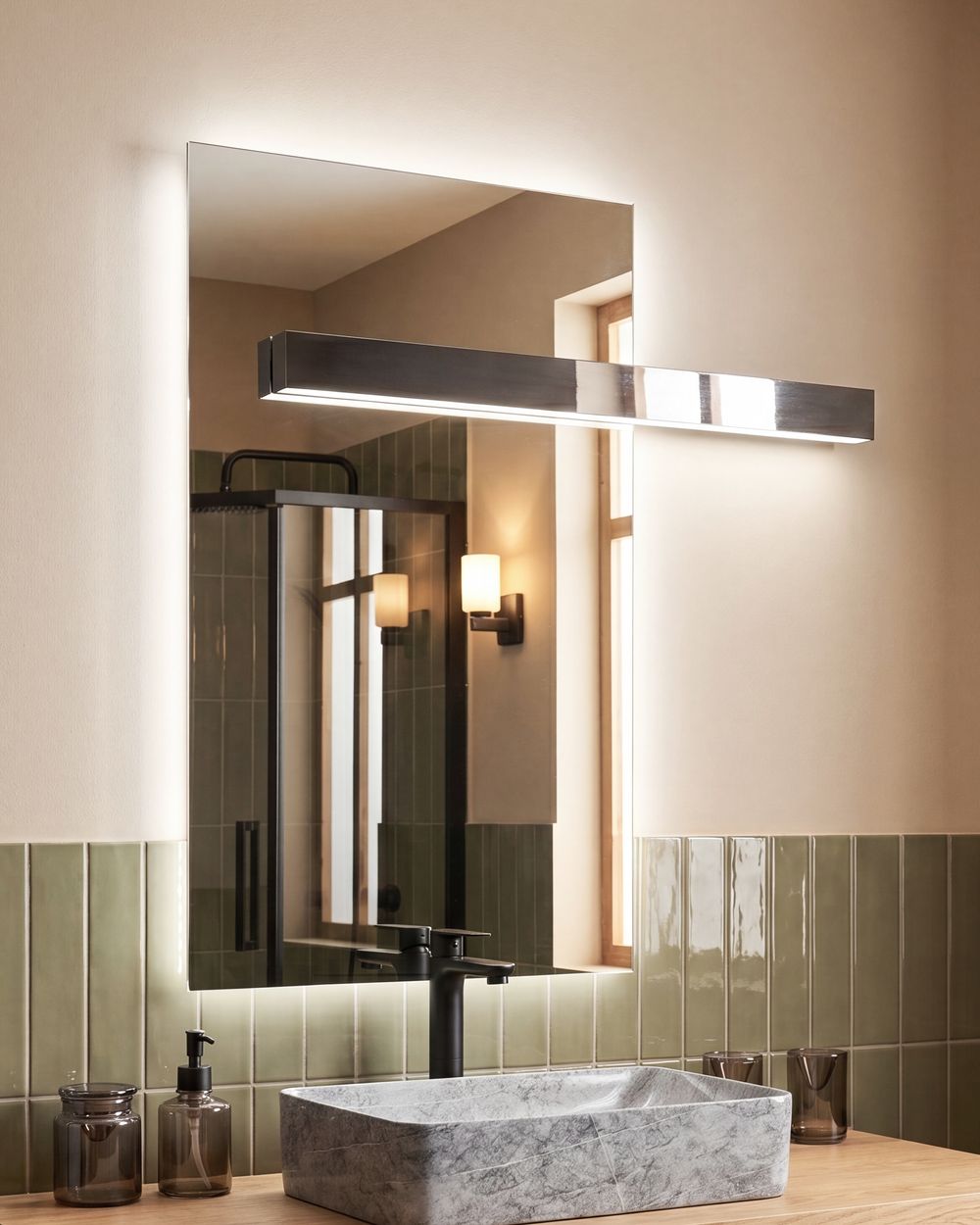 LED-Badezimmer-Spiegel MAUX 83 cm 100 cm Silber