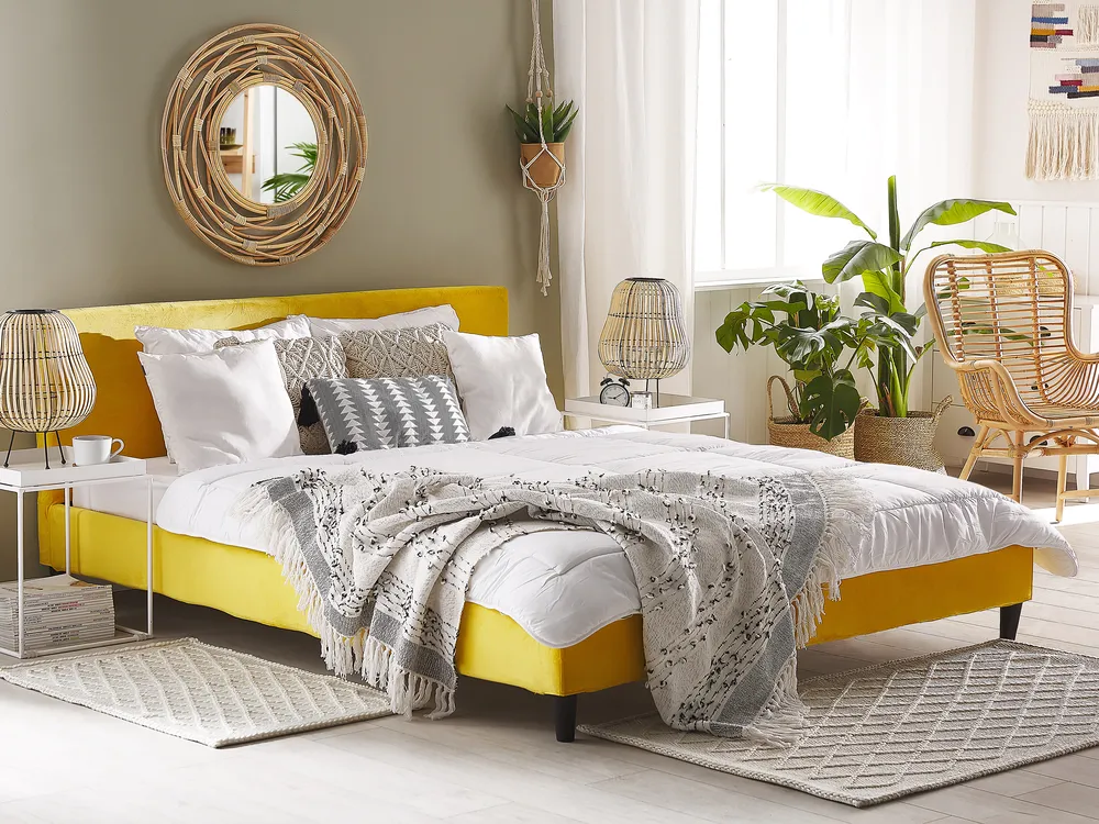 Bed Velvet FITOU 180 x 200 cm (EU Super King) Yellow