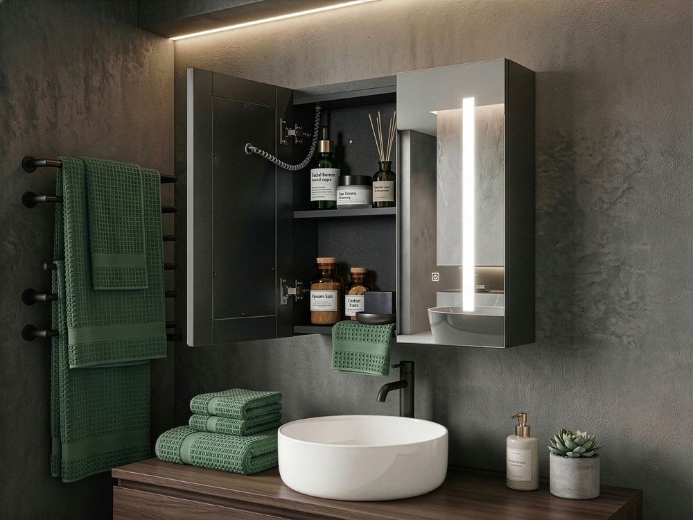 Armoire de toilette murale LED CHABUNCO 60 cm 60 cm Noir