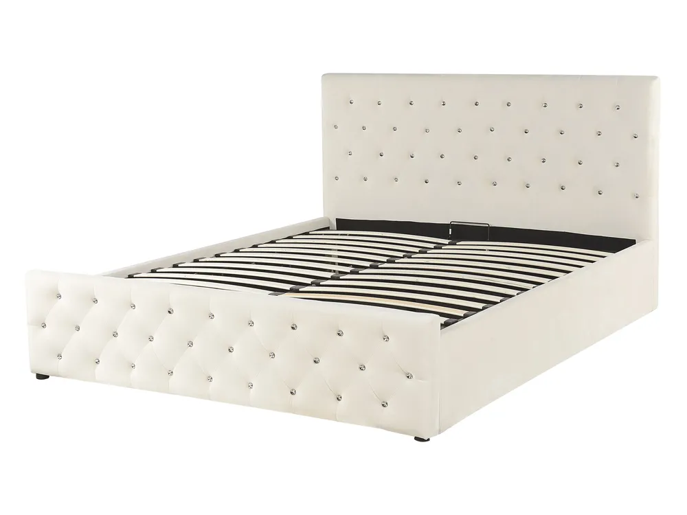 Bett mit Stauraum AMIENS Samtstoff Hellbeige 140 x 200 cm_791217