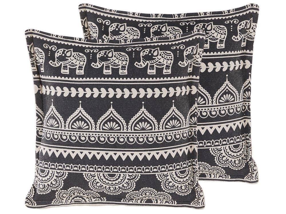 Set of 2 Cotton Cushions Oriental Pattern 45 x 45 cm Black and White ATABAGI Beliani