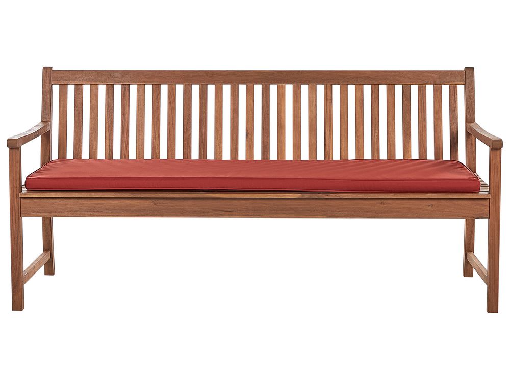 Certified Acacia Wood Garden Bench 180 cm with Red Cushion VIVARA Beliani.cz