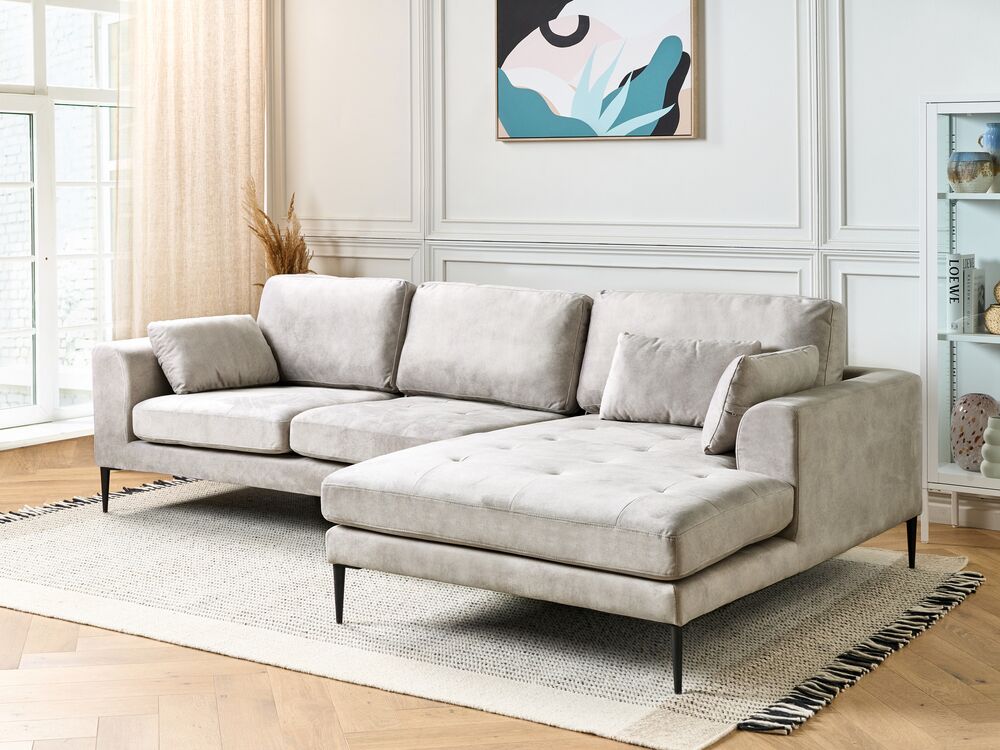 Velvet Left Hand Corner Sofa Light Grey FLAM Beliani