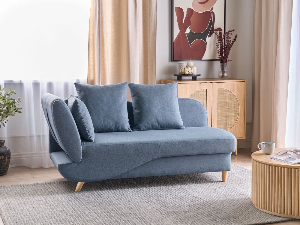 Left-Hand Chaise Longue MERI with Storage Faux Linen Dark Blue