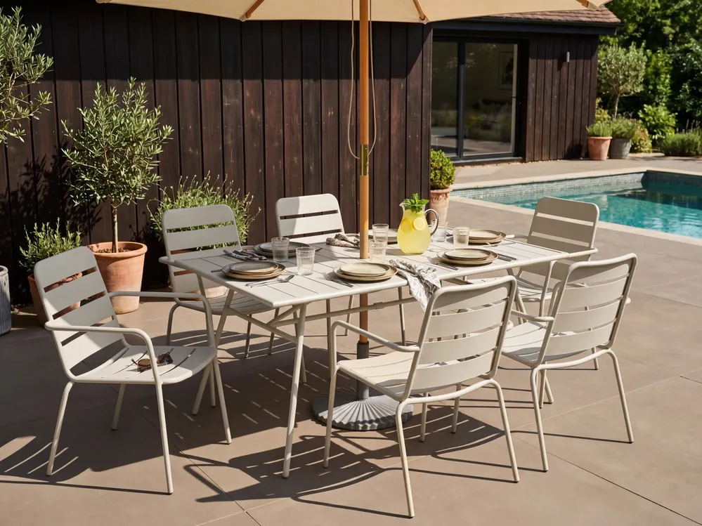 Garden Dining Table TERENZO 160 cm 90 cm Metal Light Beige_1077620