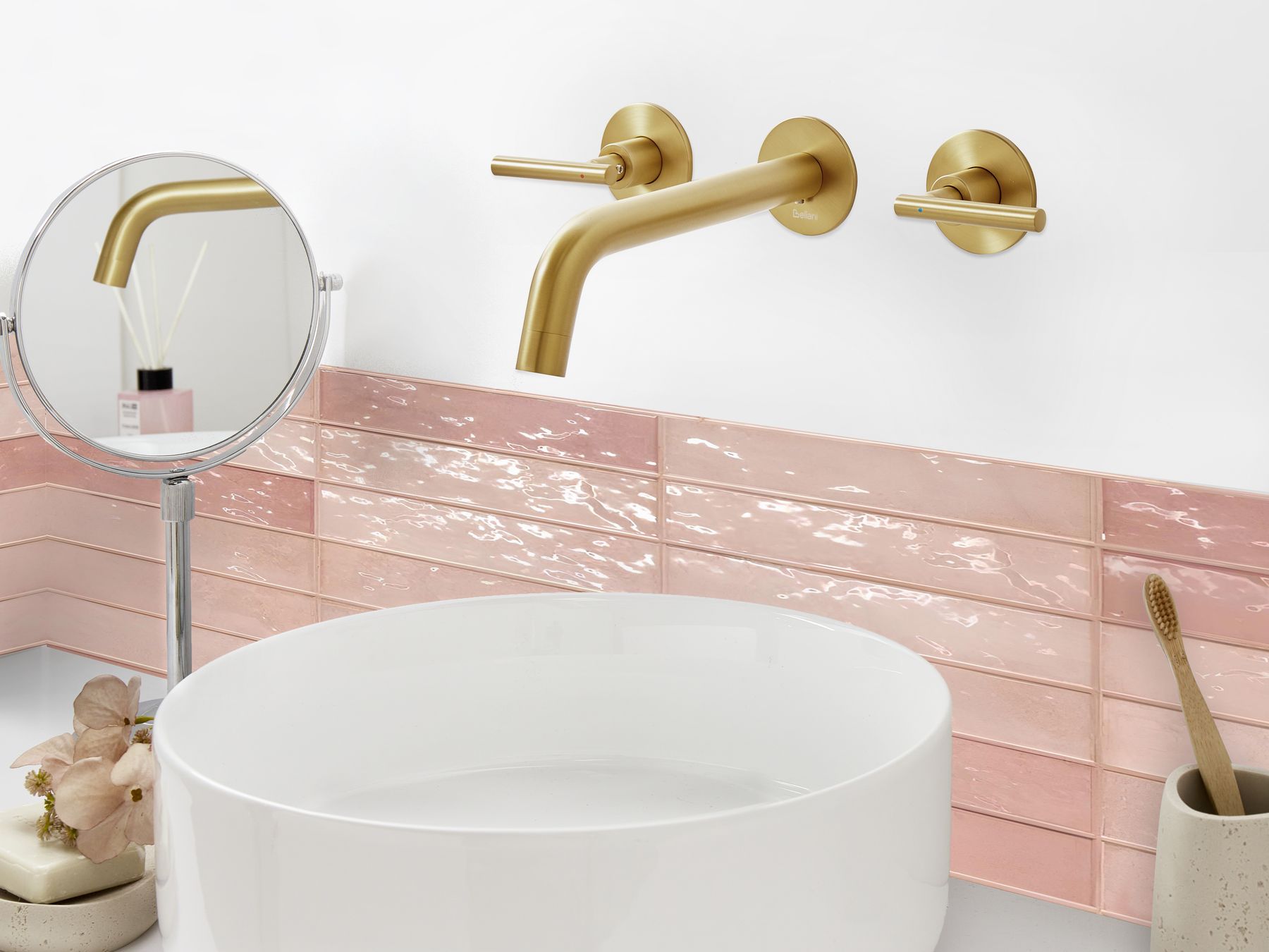 Bateria umywalkowa ścienna 3-otworowa złota ISHINCA_996057