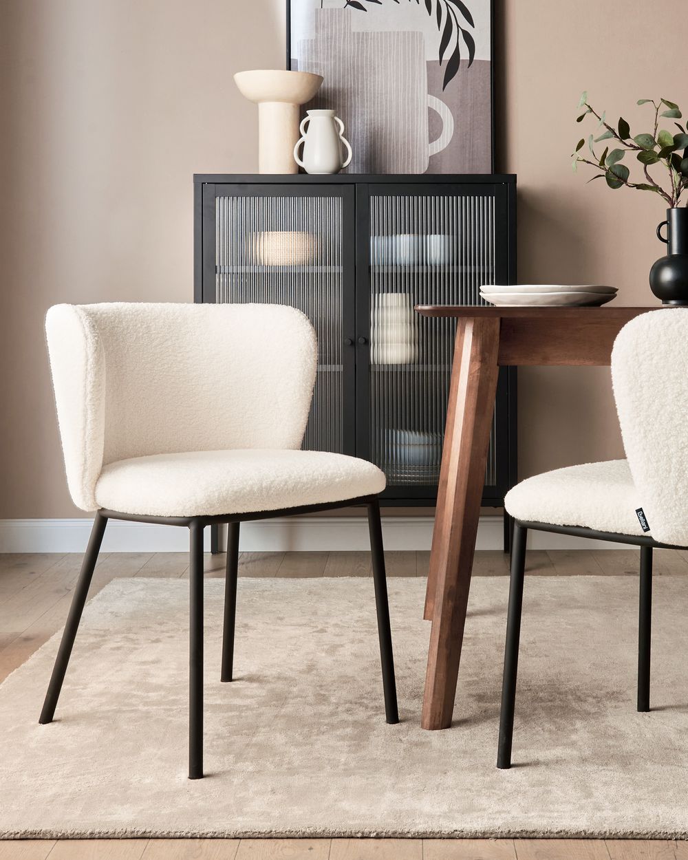 Lot de 2 chaises de salle à manger MINA Bouclé Blanc cassé