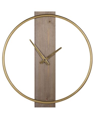Wall Clock ø 47 cm Gold with Light Wood CASITAS