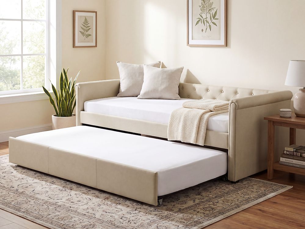 Onderschuifbed Stof LIBOURNE 80 x 200 cm Beige