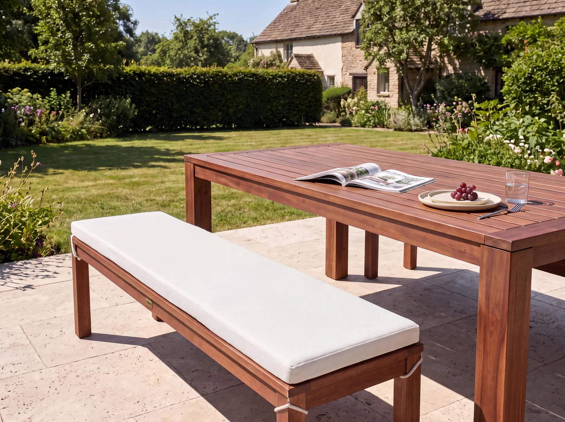 Bench Seat Pad Cushion TUSCANIA 157 x 34 cm Off-White_1133304