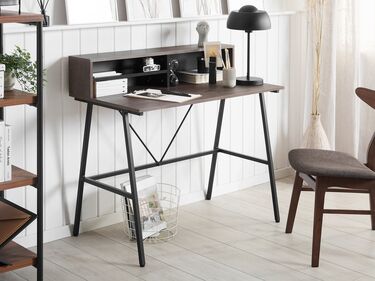 Home Office Desk with Shelves 100 x 50 cm Dark Wood HARISON