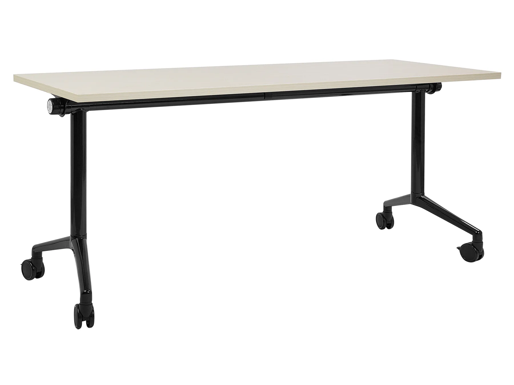 Bureau Pliant Beliani BENDI - 160x60 Cm - Roulettes - Cadre Métallique - Bois Clair