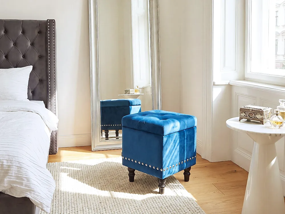 Pouf mit Stauraum LORETTO Samtstoff Dunkelblau