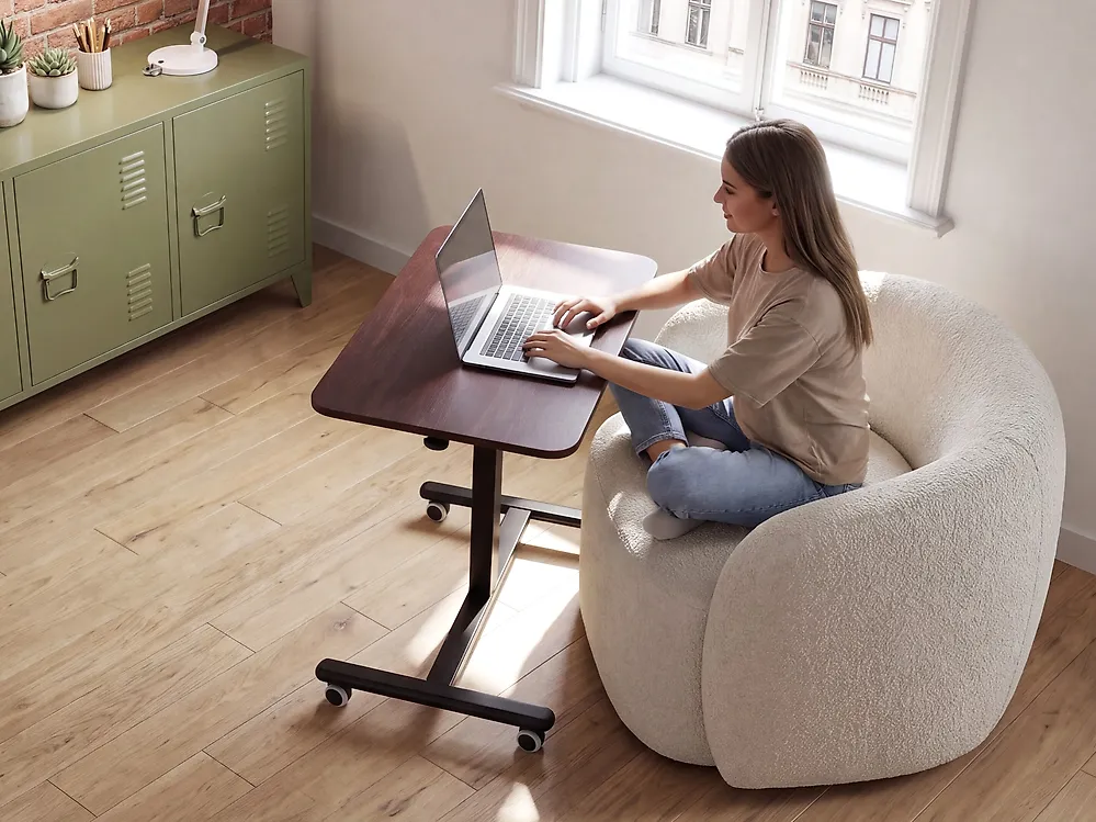 Manual Adjustable Laptop Stand ACADEMIA 65 cm 48 cm with Wheels Dark Brown_1168112