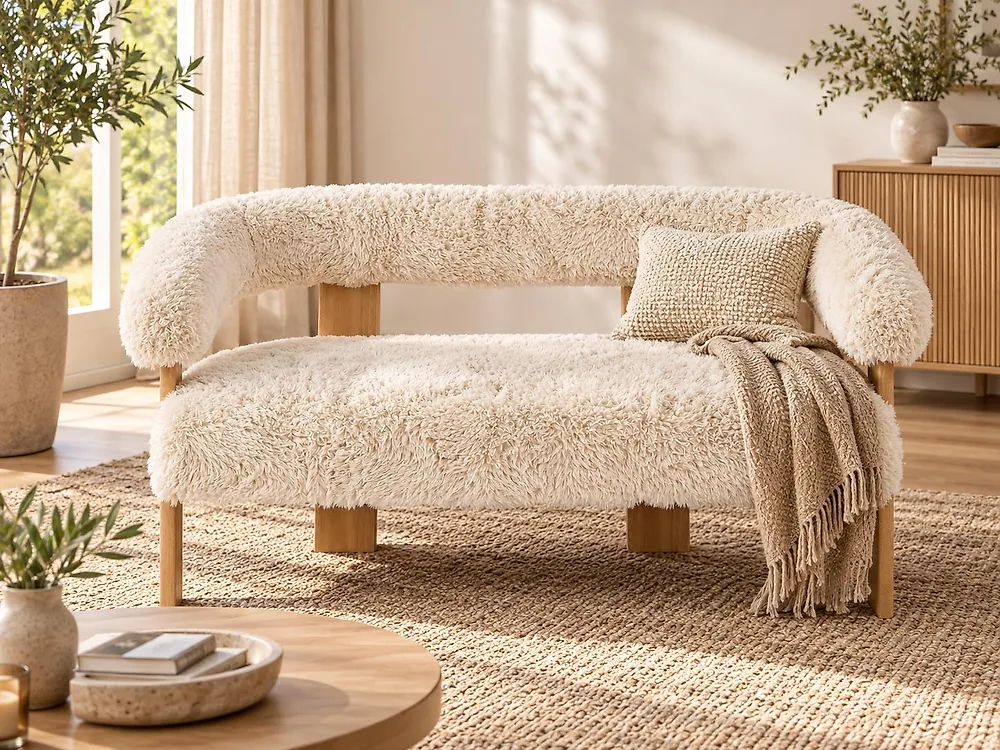 Sofa 2-Sitzer ILBRO Webpelz Cremeweiss / Hellbraun_1175225