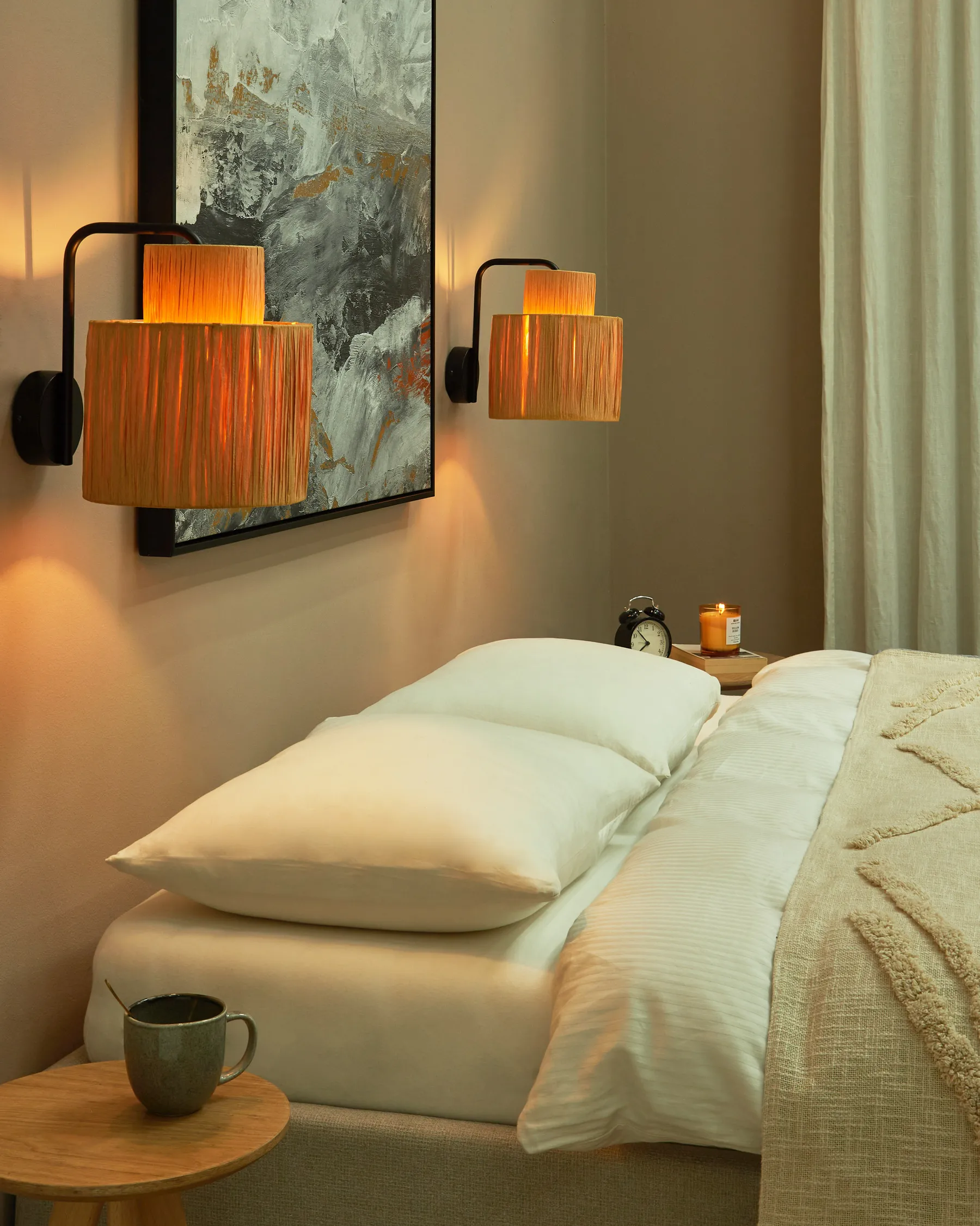 Set of 2 Wall Lamps SHINFA Wicker Natural_899933