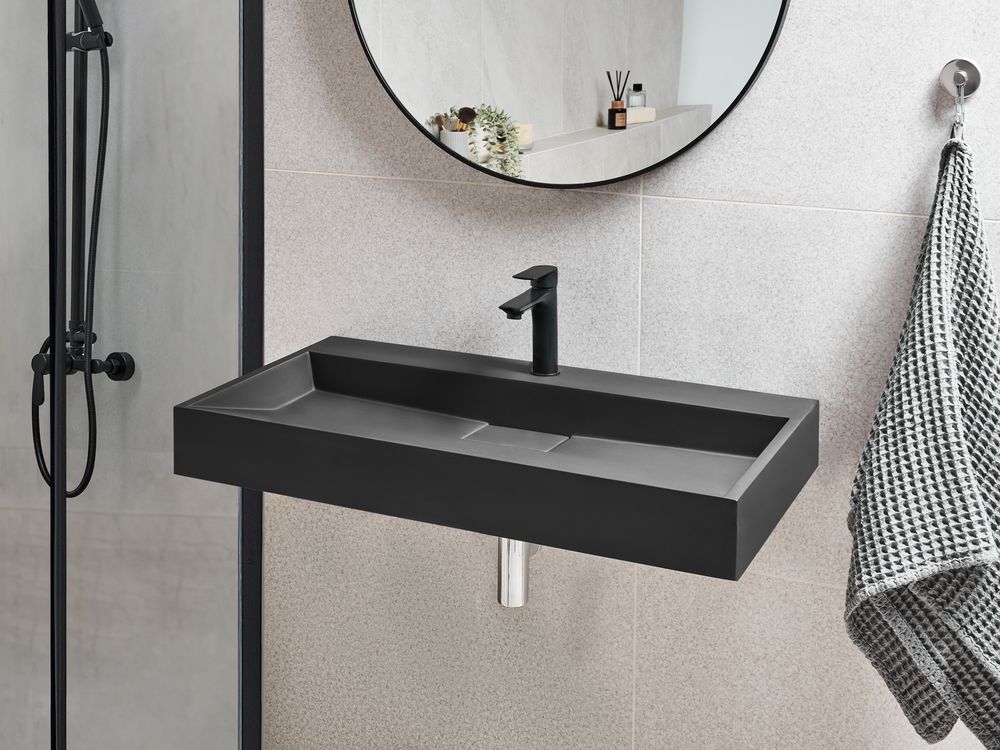 Lavoar suspendat QUENKO 90 x 46 cm Compozit mineral Negru
