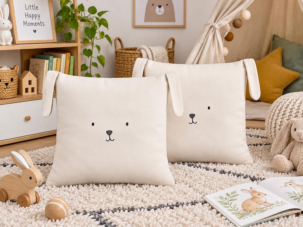 Set of 2 Decorative Cushions CONEY 45 x 45 cm Cotton Light Beige