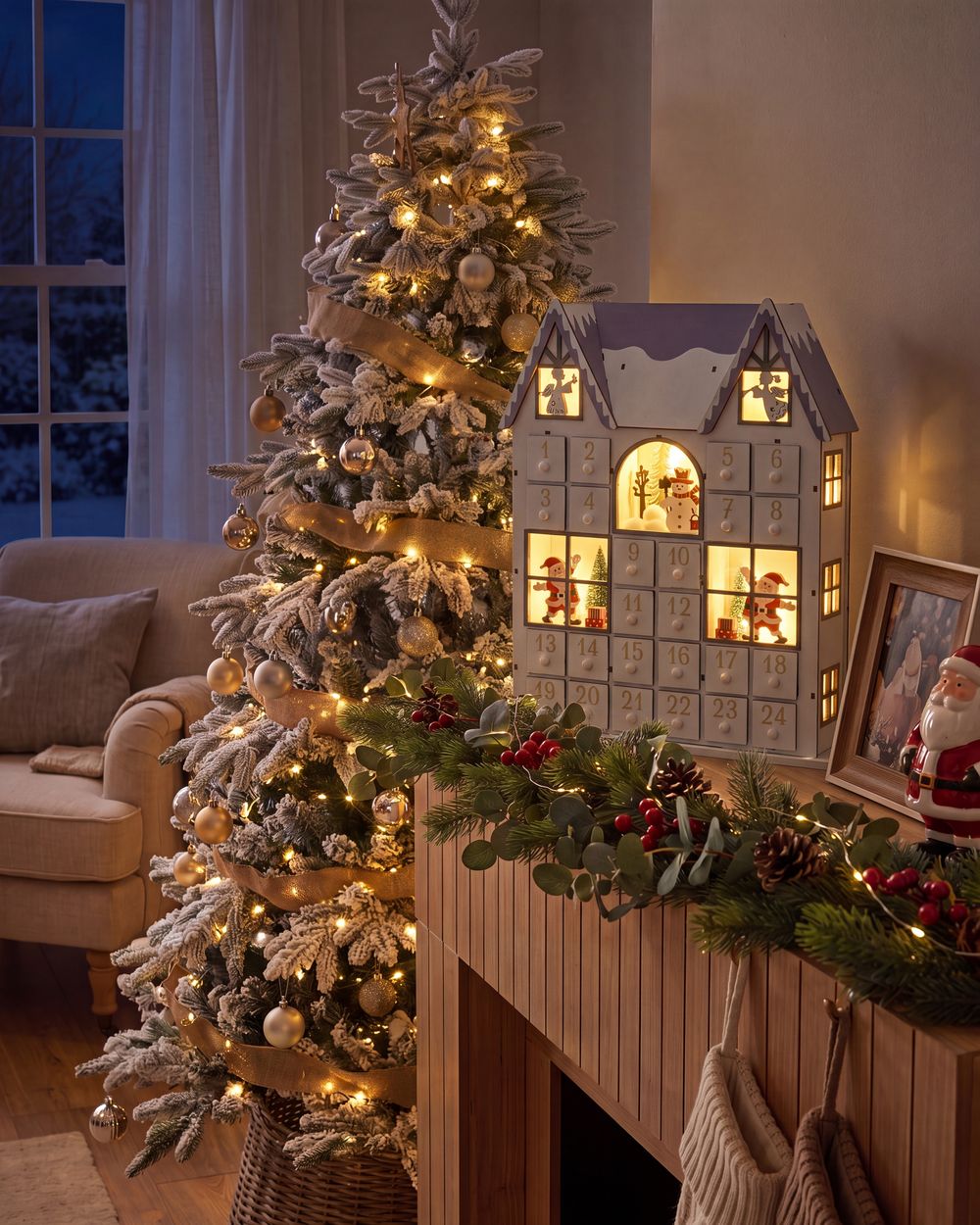 Decorazione natalizia LED FEMUND 40 cm Calendario dell'Avvento Bianco