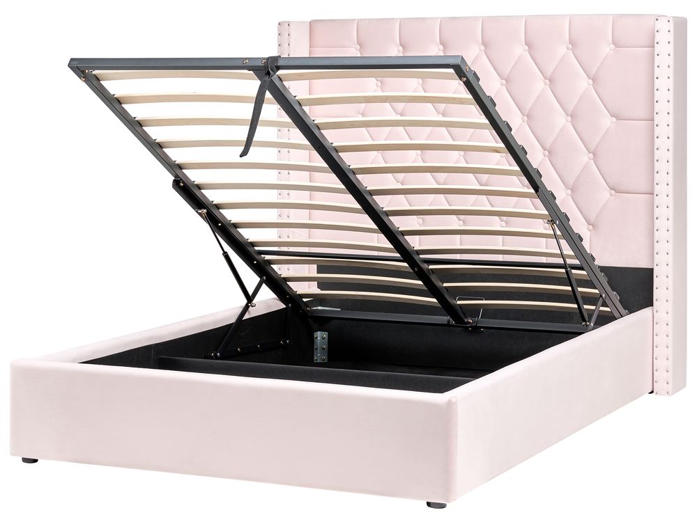 Bett mit Stauraum LUBBON Samtstoff Pastellrosa 140 x 200 cm