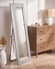 Standing Mirror LOCRONAN 150 cm Faux Leather Light Grey_840596