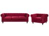 Set divano e poltrona a 4 posti in velluto rosso scuro CHESTERFIELD_778784