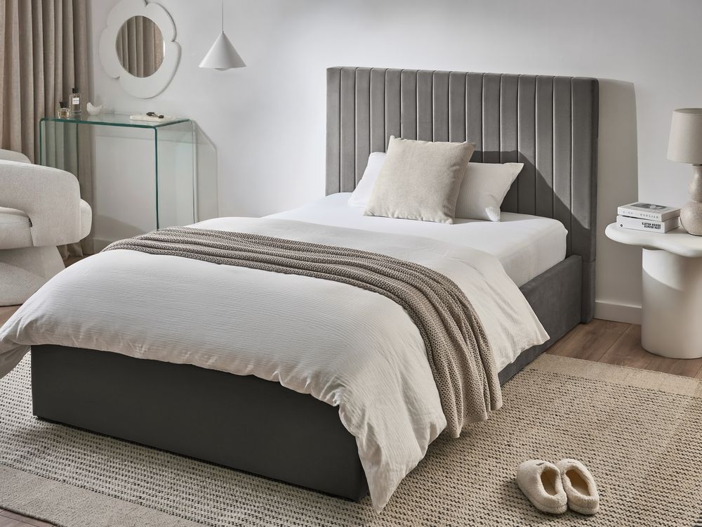 Ottoman Bed VION Velvet Grey 120 x 200 cm (EU Small Double)