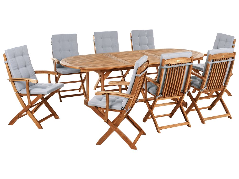 Garden Dining Set 8 Seater MAUI PREMIUM Acacia Wood Light Grey