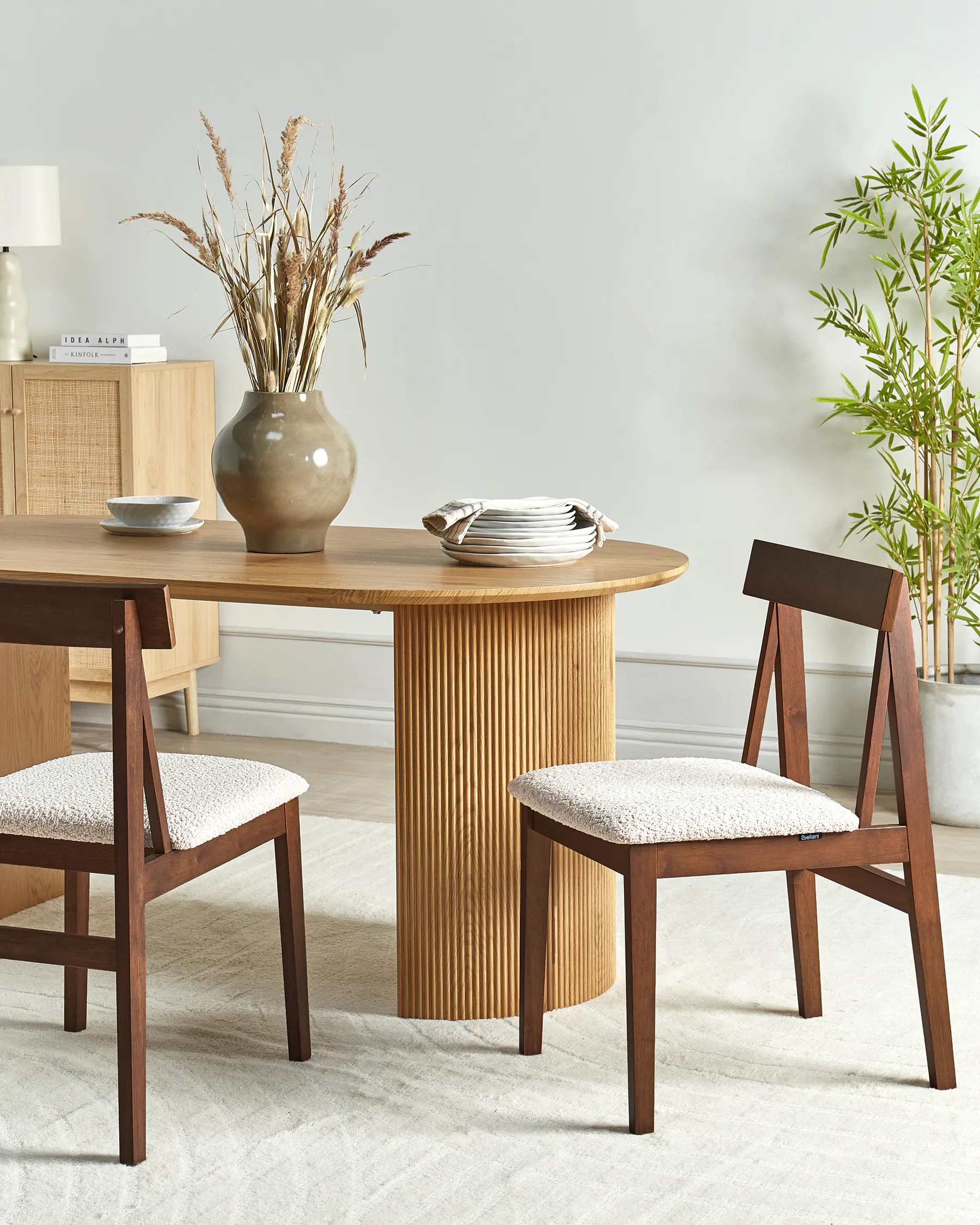 Set of 2 Dining Chairs ISLE Wood Brown/ Beige_945346