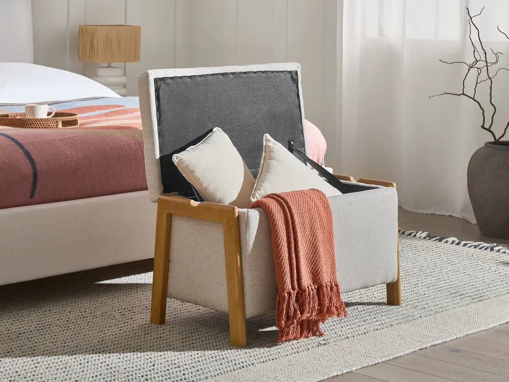 Set da salotto 3 posti EDLAND con Panca Tessuto Beige chiaro_1041070