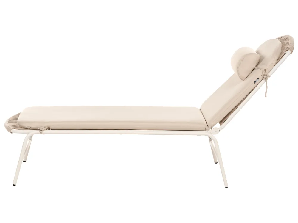 Sun Lounger with Cushion SEZZE Metal Light Beige_1131054