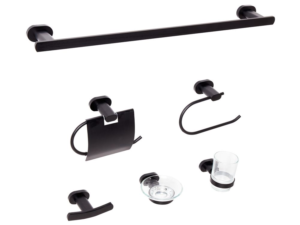 Badezimmerhalter Set 6-teilig TOCOPILLA mit Handtuchstangen und -haken Schwarz