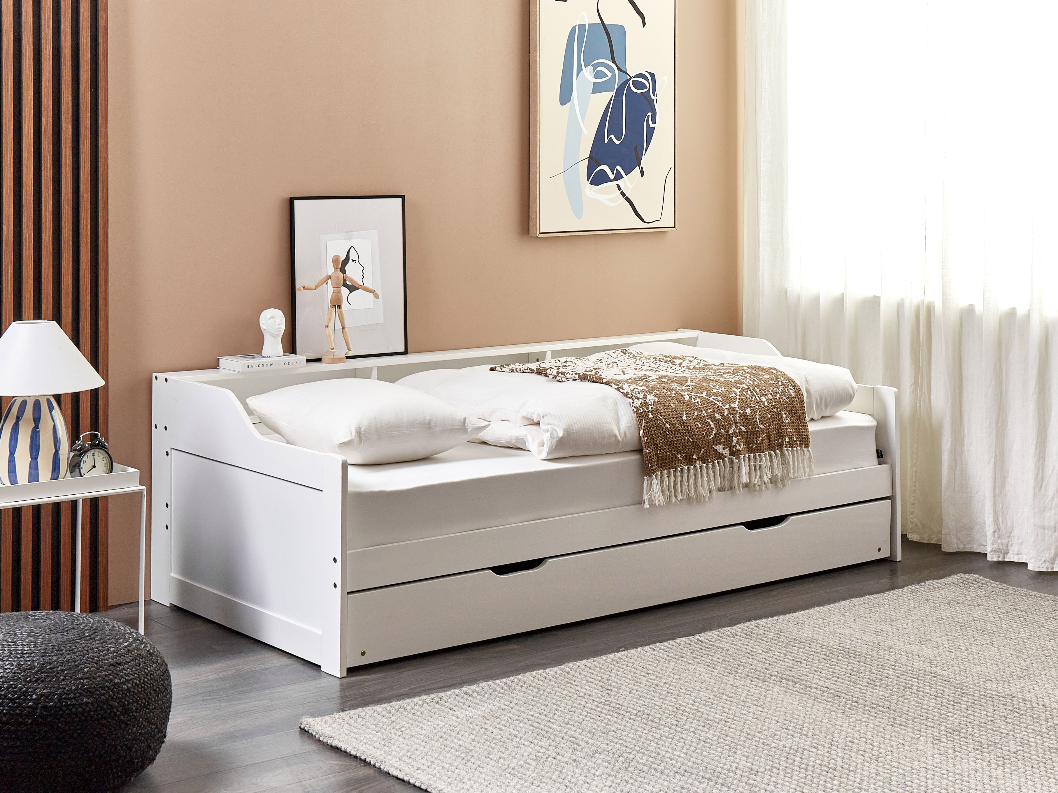 Postel's Rozkládací postel Borovicové dřevo EDERN 90 x 200 cm Bílá | Beliani.cz