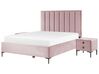 Rózsaszín bársony ágyneműtartós franciaágy éjjeliszekrényekkel 160 x 200 cm SEZANNE_916757