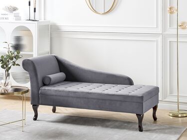 Left Hand Velvet Chaise Lounge with Storage Dark Grey PESSAC