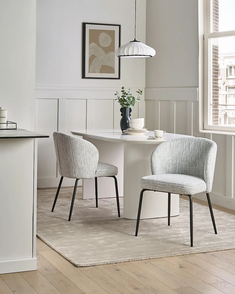 Lot de 2 chaises de salle à manger ZANA Tissu Blanc/bleu_1186109