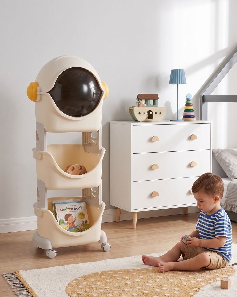 Toy Storage Organiser BAWLEY Astronaut 106 cm with Wheels Light Beige