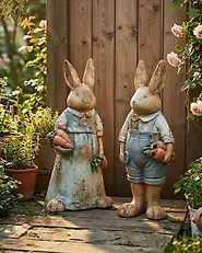 Set of 2 Garden Statues BAROLO Rabbit 55 cm Multicolour_1195097