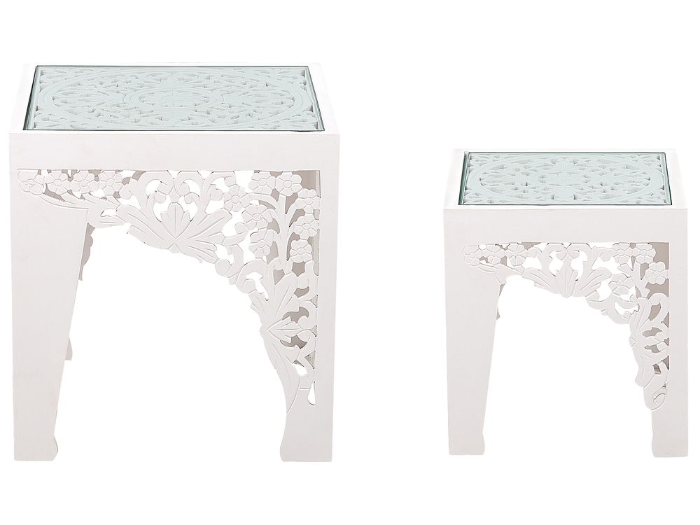 White glass top side table discount
